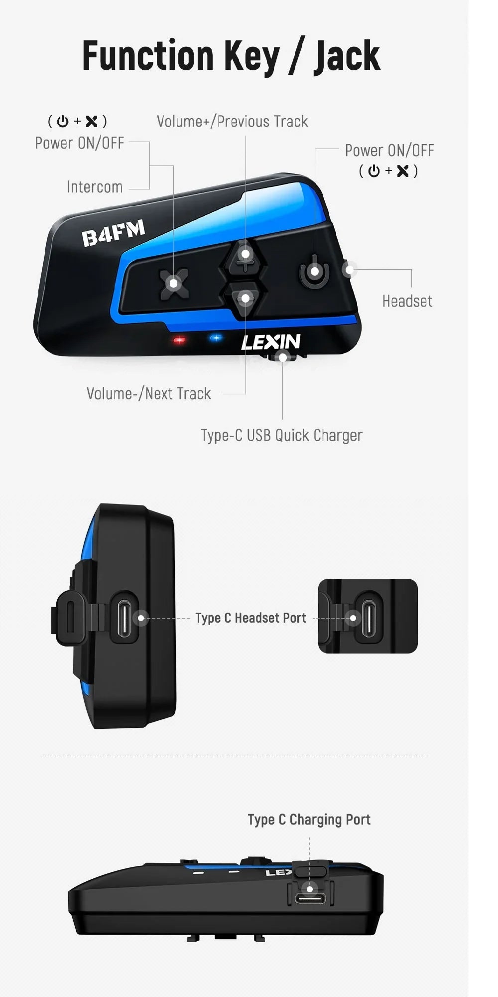 Motorcycle Bluetooth Headset - Lexin B4FM